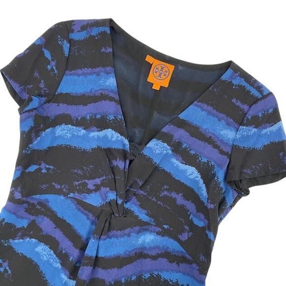 Tory Burch Kaoy Silk Shift Blue/Black Casual Side‎ Zip Dress Size 2 - Picture 1 of 6